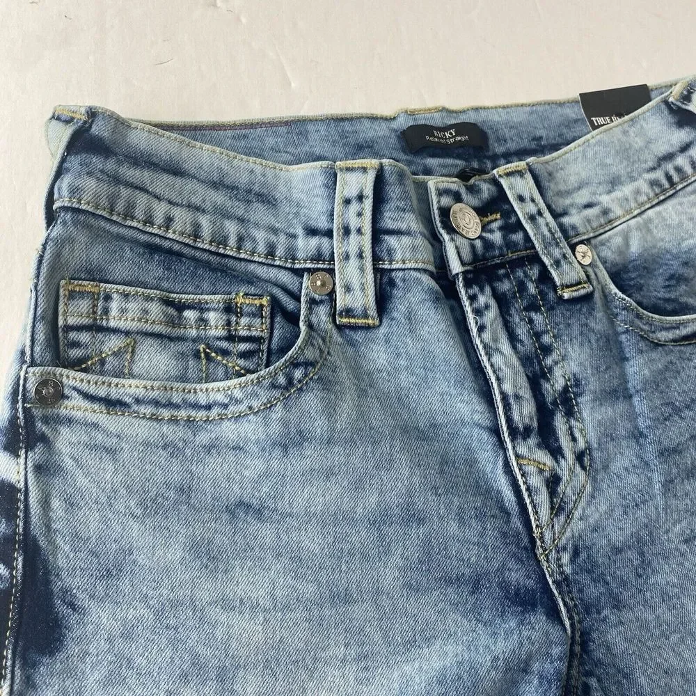 True Religion Men's Ricky Relaxed Straight Jeans Shorts Sz 32 Blue 107220R New